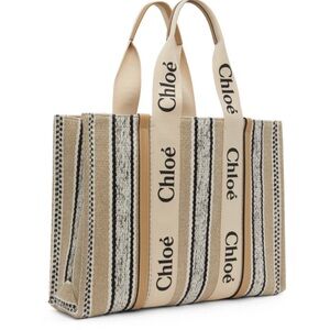 Chloe Tan Striped Large Woody tote